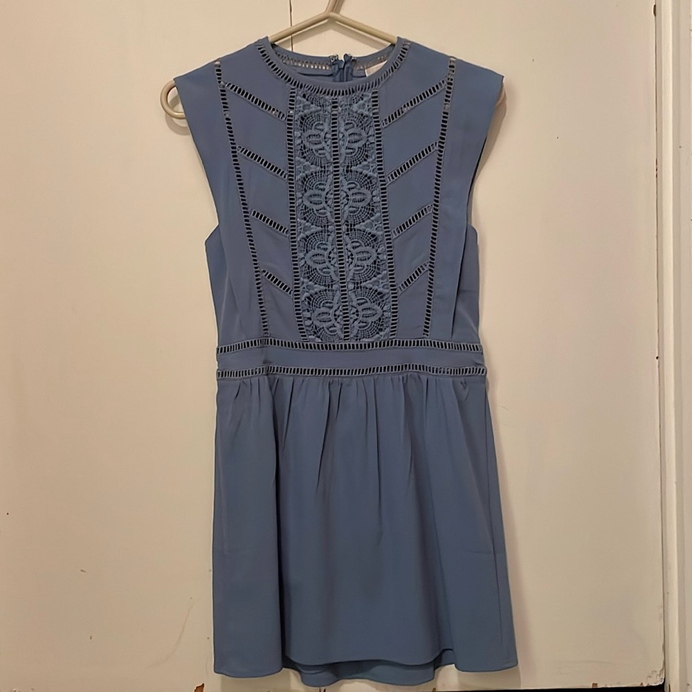 Dusty blue lace mini dress